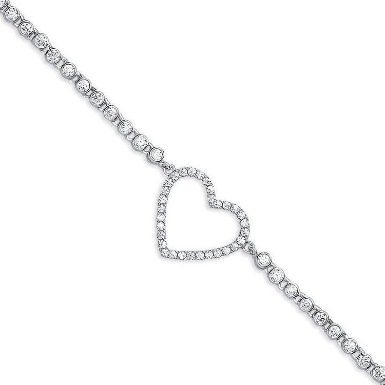 Silver Heart Cubic Zirconia Ladies Bracelet - Fine Bracelet - Certified Authentic - Swiss Mad – Luxury Jewellery by Im