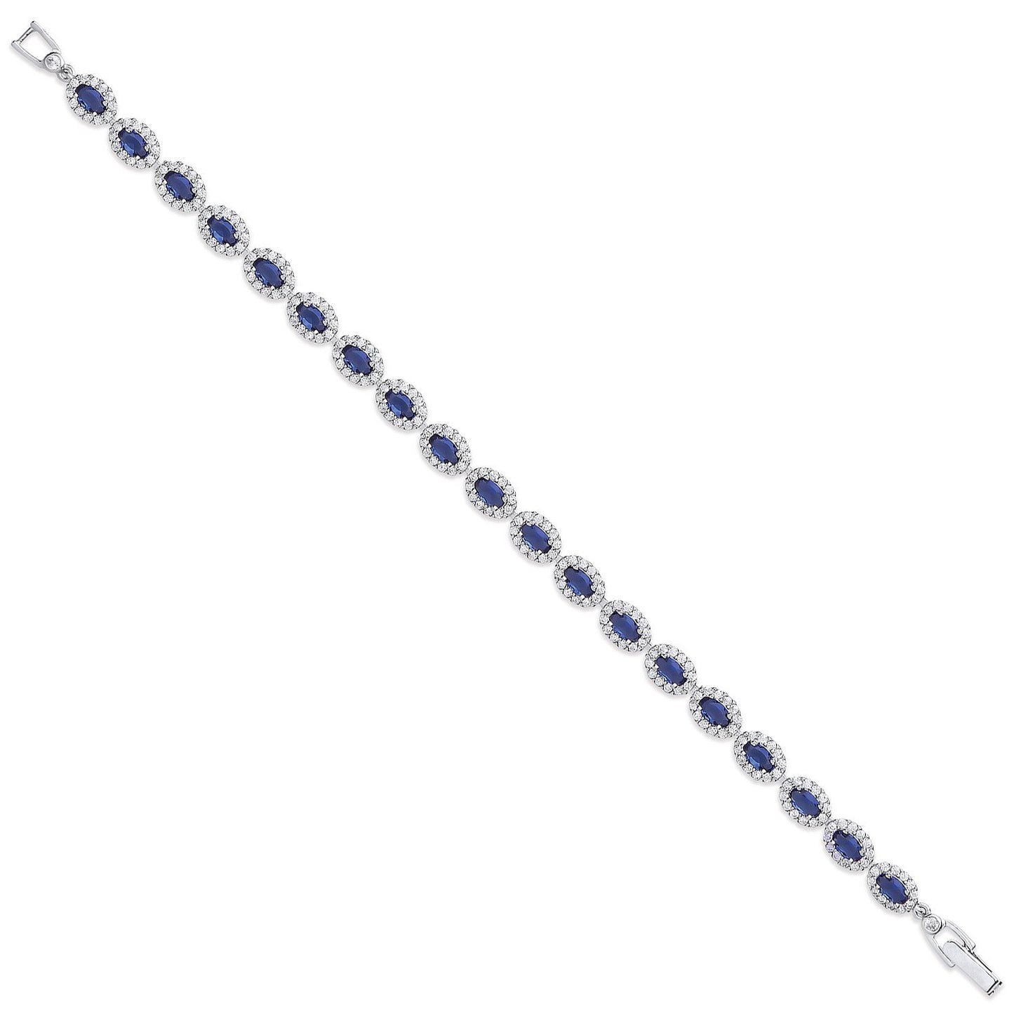 Silver 5.8mm Sapphire Blue Oval Cubic Zirconia Ladies Bracelet - Fine Bracelet - Certified Au – Luxury Jewellery by Im