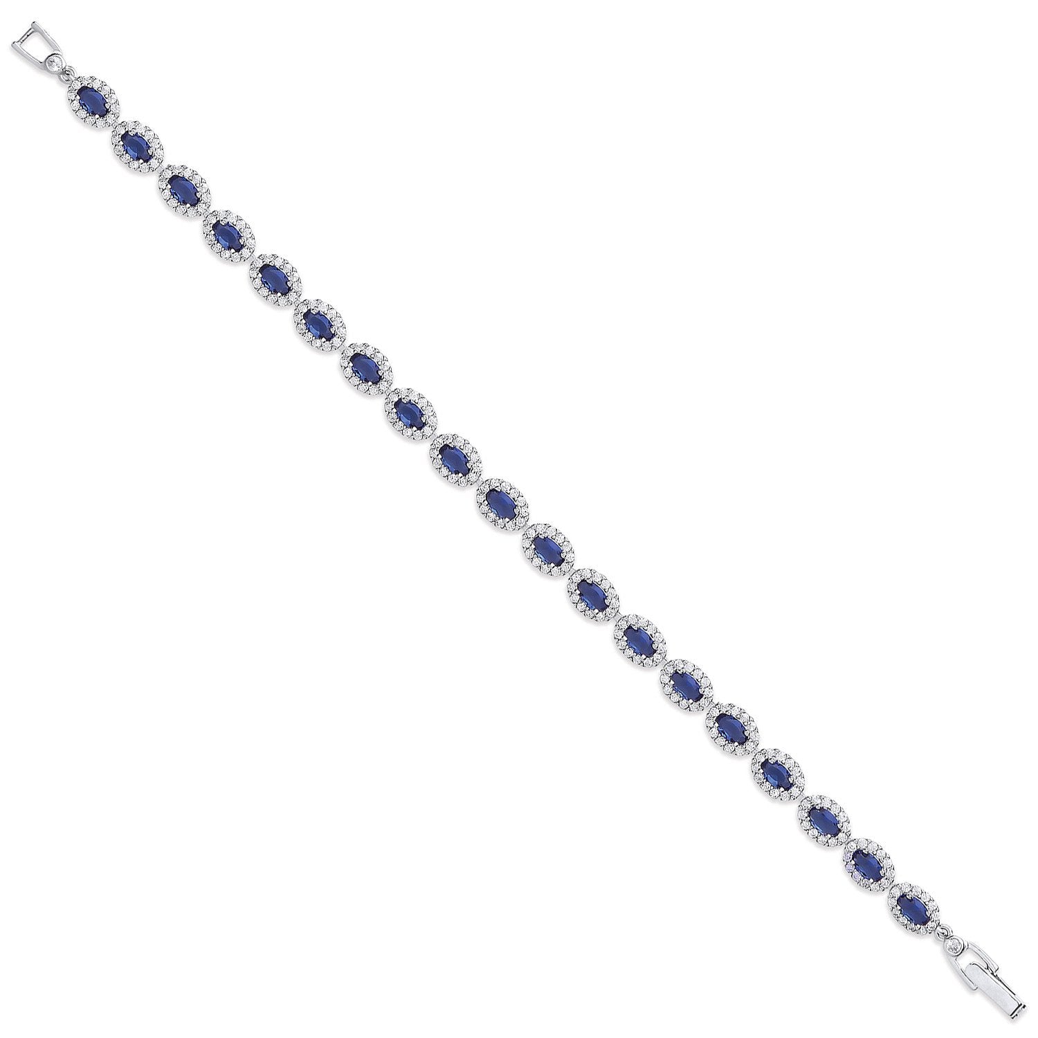 Silver 5.8mm Sapphire Blue Oval Cubic Zirconia Ladies Bracelet - Fine Bracelet - Certified Au – Luxury Jewellery by Im
