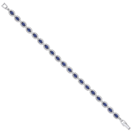 Silver 5.8mm Sapphire Blue Oval Cubic Zirconia Ladies Bracelet - Fine Bracelet - Certified Au – Luxury Jewellery by Im