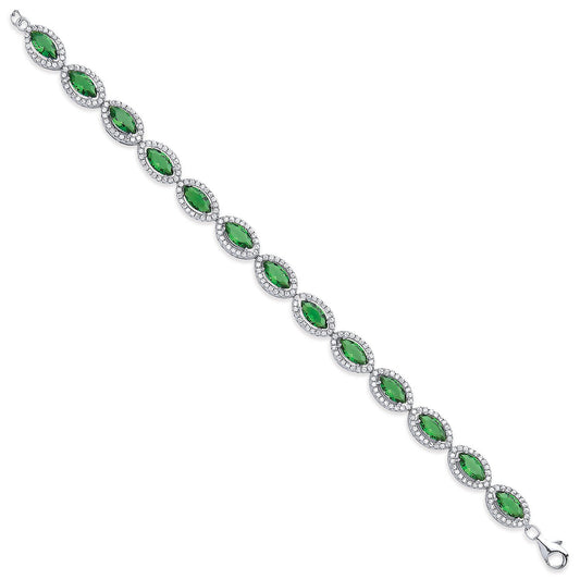 Silver 7.4mm Green Marquise Cut Cubic Zirconias Ladies Bracelet - Fine Bracelet - Certified A – Luxury Jewellery by Im