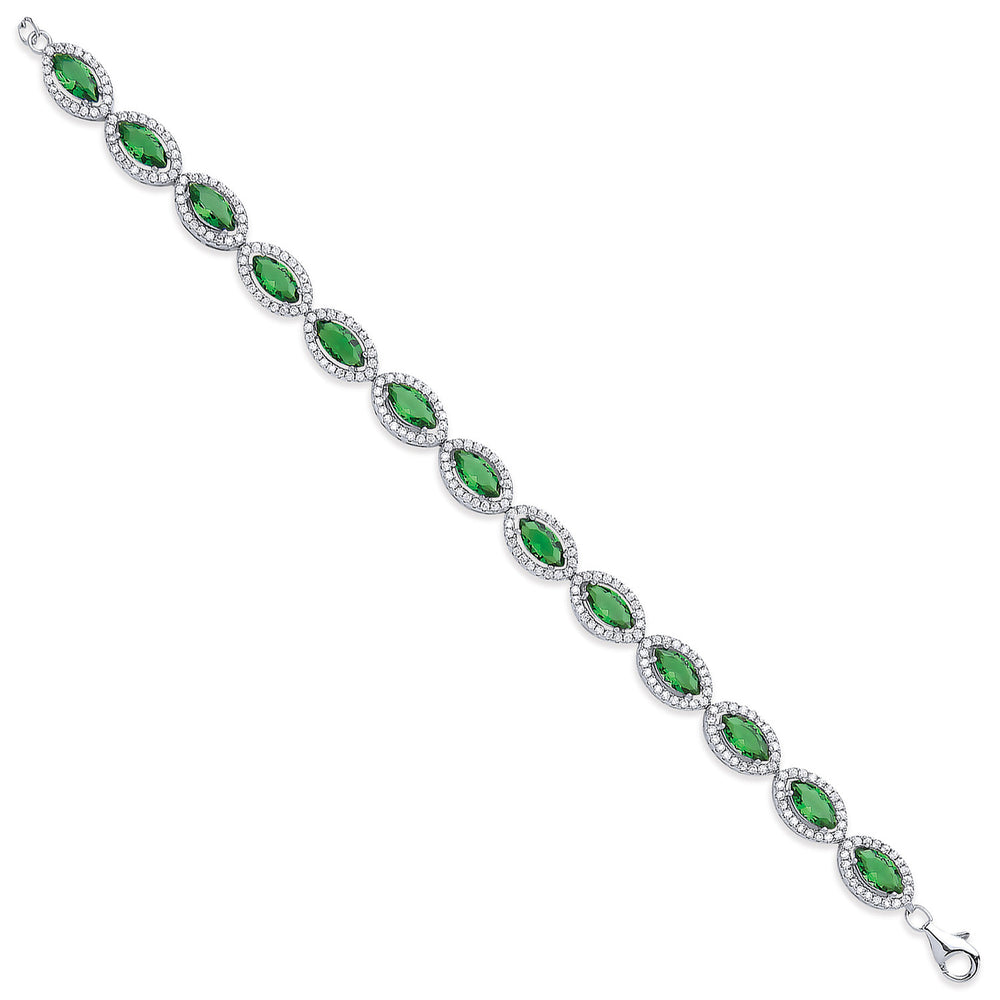 Silver 7.4mm Green Marquise Cut Cubic Zirconias Ladies Bracelet