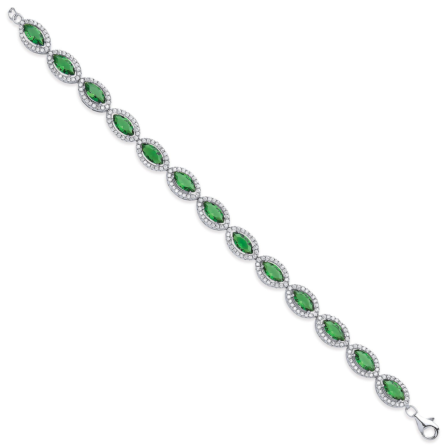 Silver 7.4mm Green Marquise Cut Cubic Zirconias Ladies Bracelet