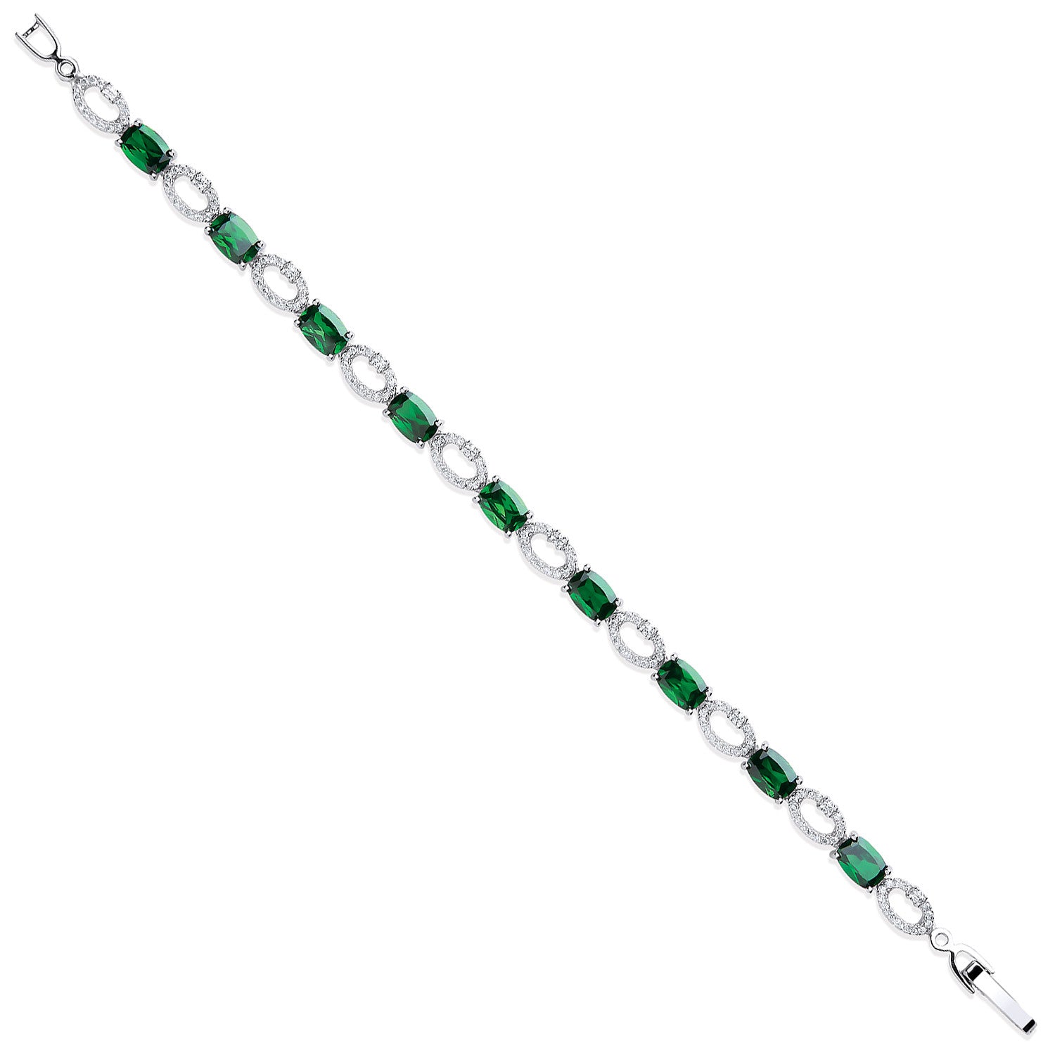 Silver Oval Cut Green & Clear Cubic Zirconias Tennis Bracelet