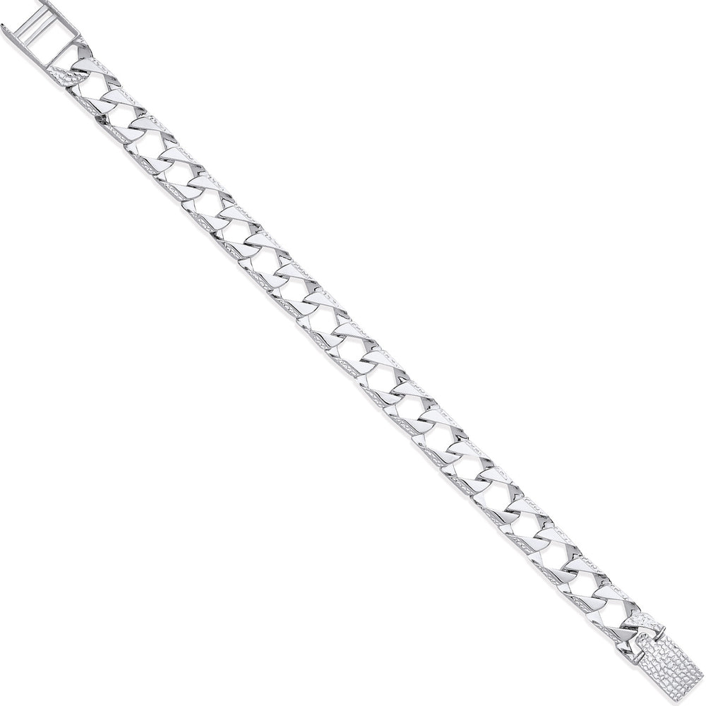 Silver 8mm Square Curb Ribbed Edge Link Gents Bracelet