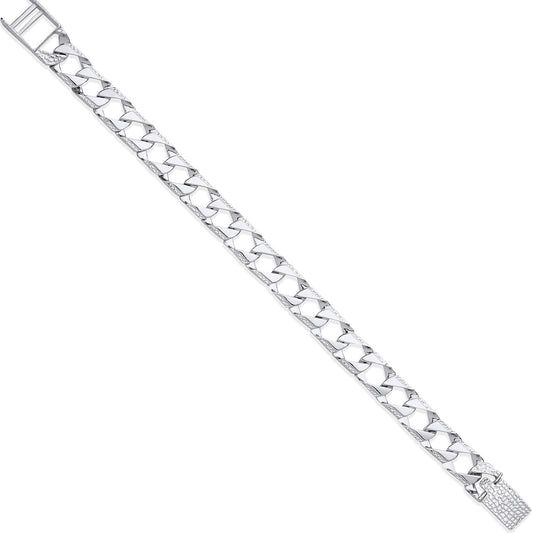 Silver 8mm Square Curb Ribbed Edge Link Gents Bracelet