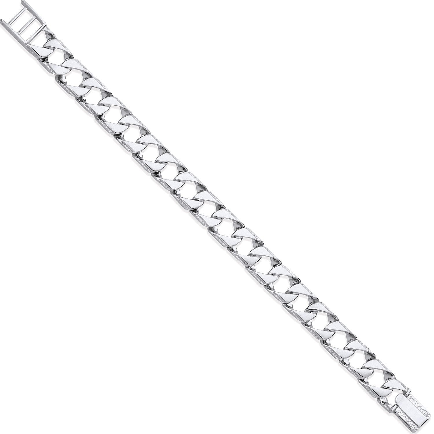 Silver 12mm Big Square Curb Ribbed Edge Link Gents Bracelet - Fine Bracelet - Certified Authe – Luxury Jewellery by Im
