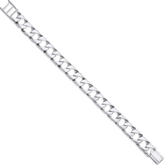 Silver 12mm Big Square Curb Ribbed Edge Link Gents Bracelet - Fine Bracelet - Certified Authe – Luxury Jewellery by Im