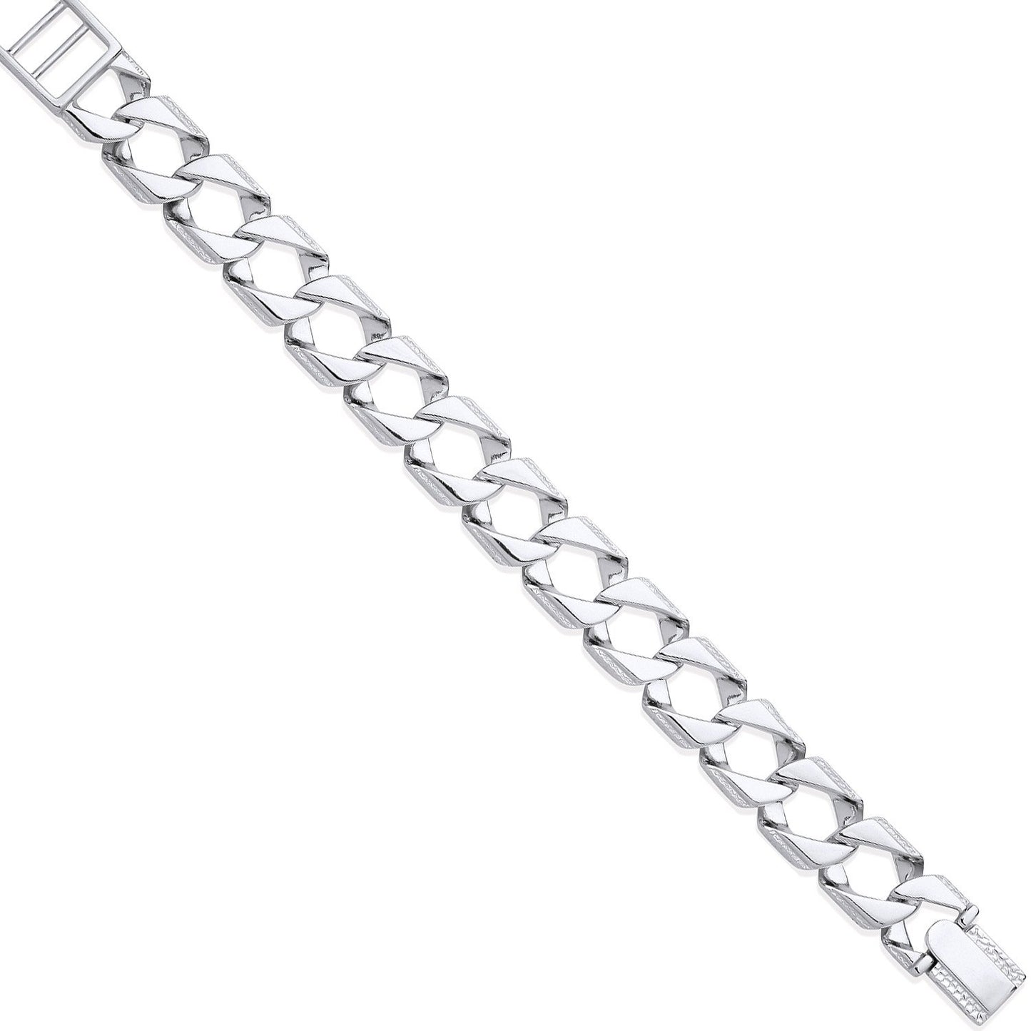 Silver 15mm Large Square Curb Ribbed Edge Link Gents Bracelet - Fine Bracelet - Certified Aut – Luxury Jewellery by Im