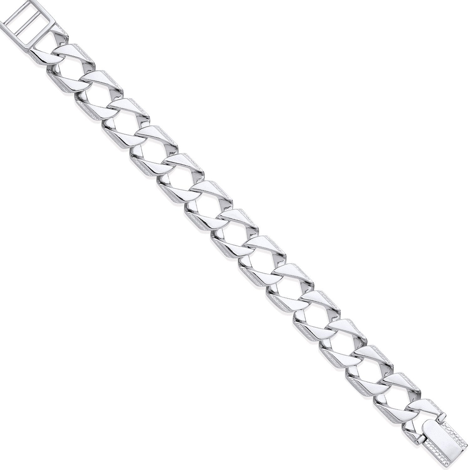 Silver 15mm Large Square Curb Ribbed Edge Link Gents Bracelet - Fine Bracelet - Certified Aut – Luxury Jewellery by Im