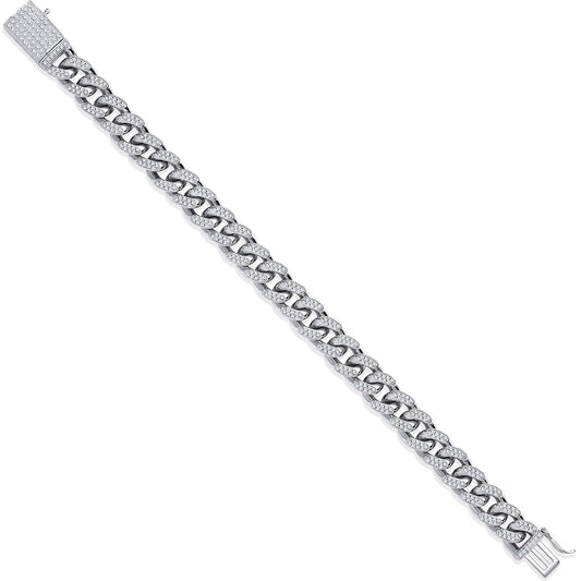 Silver 10mm Cuban Curb Link with Cubic Zirconias Gents Bracelet - Fine Bracelet - Certified A – Luxury Jewellery by Im