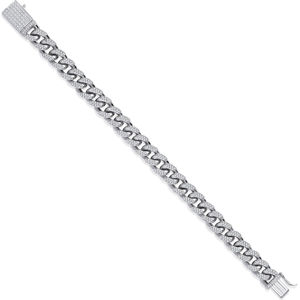 Silver 10mm Cuban Curb Link with Cubic Zirconias Gents Bracelet