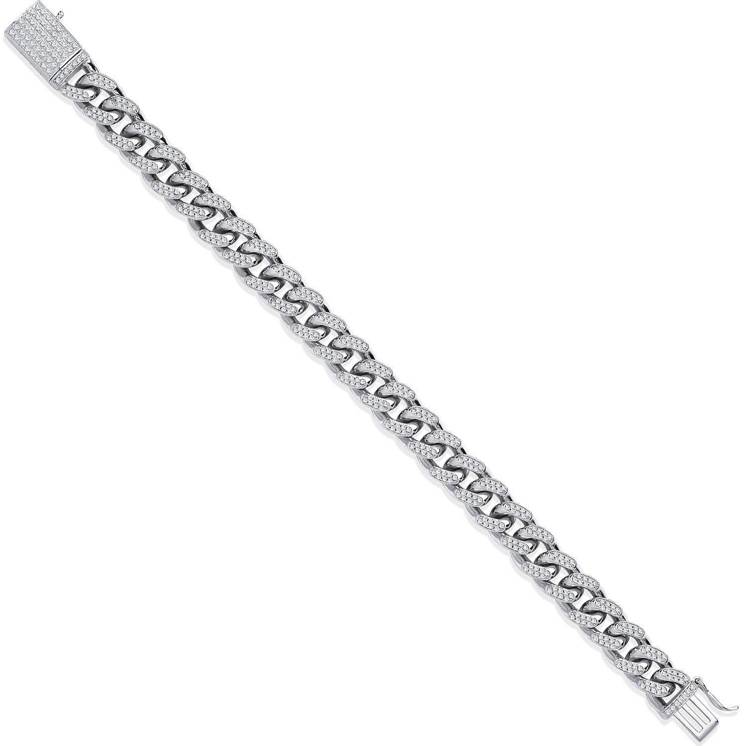 Silver 10mm Cuban Curb Link with Cubic Zirconias Gents Bracelet
