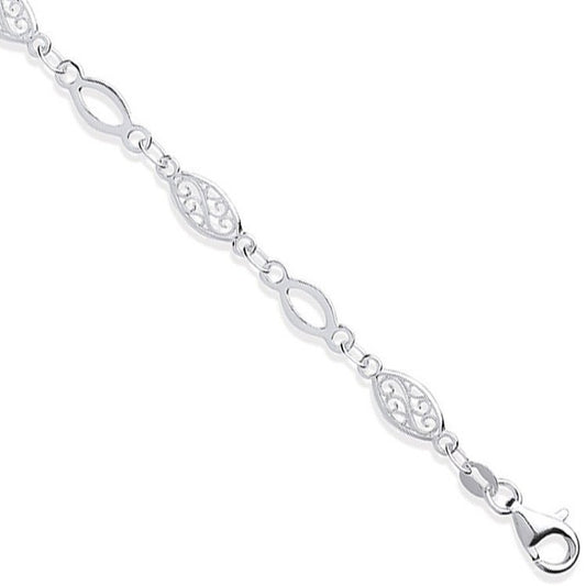 Silver Filigree & Plain Links Ladies Bracelet - Fine Bracelet - Certified Authentic – Luxury Jewellery by Imperial Tim