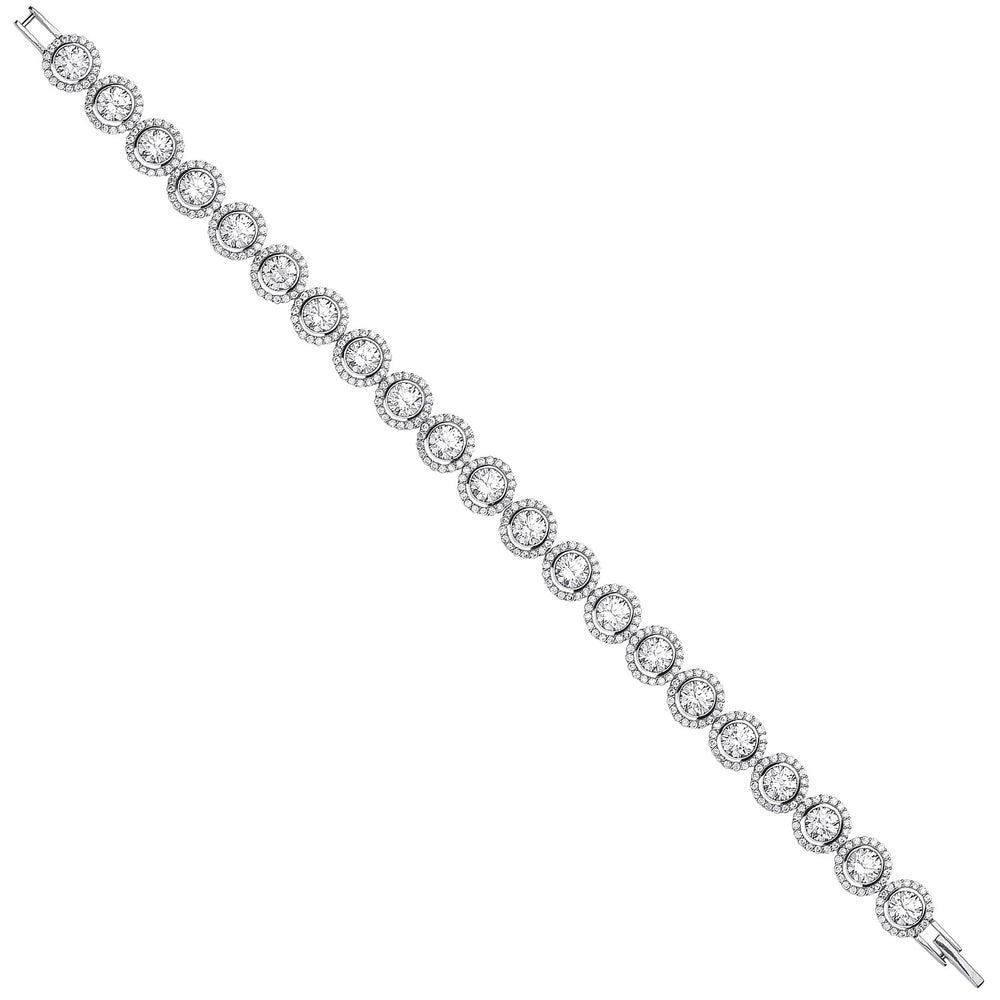 Silver 8mm Rubover Round Cubic Zirconia Halo Style Tennis Bracelet