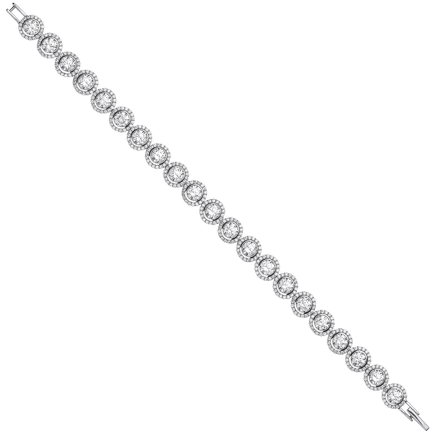 Silver 8mm Rubover Round Cubic Zirconia Halo Style Tennis Bracelet