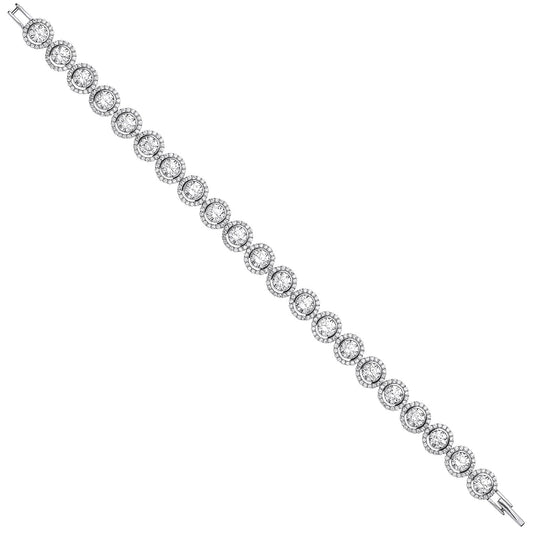Silver 8mm Rubover Round Cubic Zirconia Halo Style Tennis Bracelet