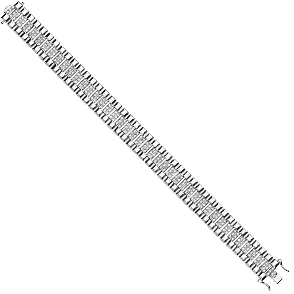 Silver 15mm Fancy Cubic Zirconia Link Gents Bracelet