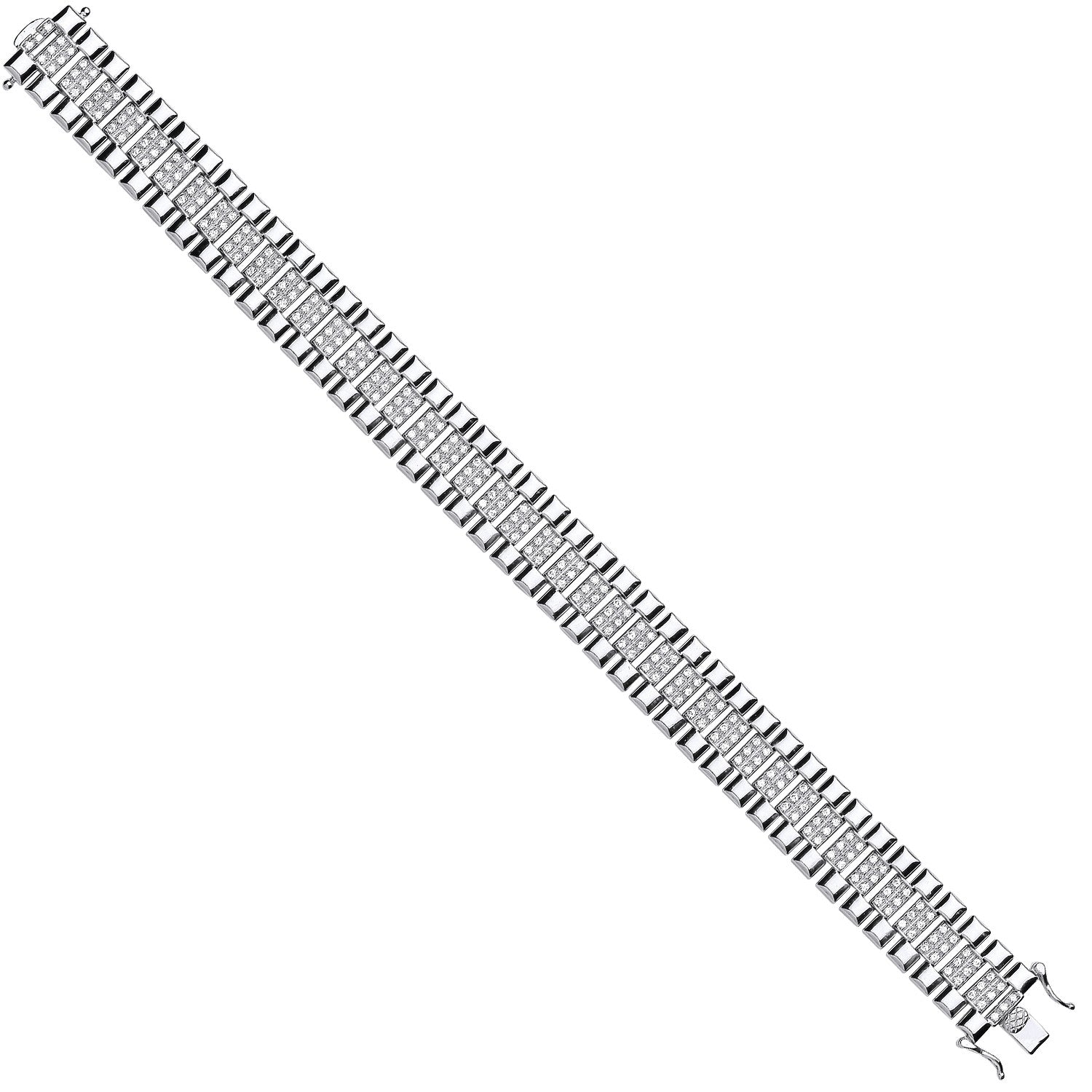 Silver 15mm Fancy Cubic Zirconia Link Gents Bracelet