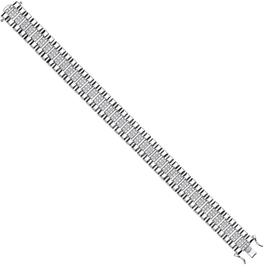 Silver 15mm Fancy Cubic Zirconia Link Gents Bracelet