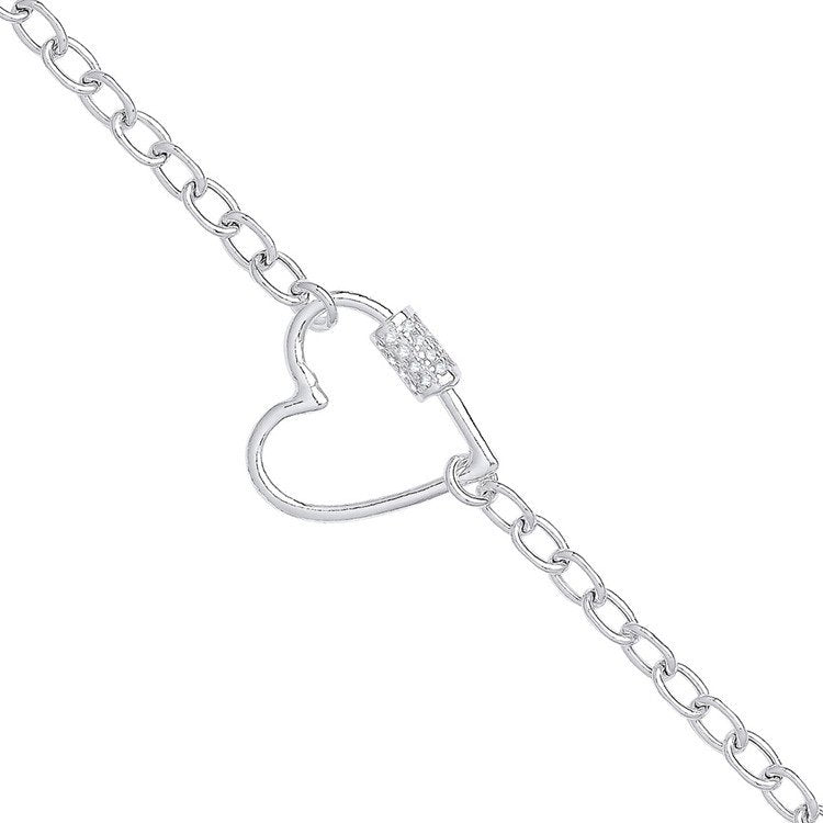 Silver Oval Link Chain , Heart Cubic Zirconia Charm Bracelet - Fine Bracelet - Certified Auth – Luxury Jewellery by Im