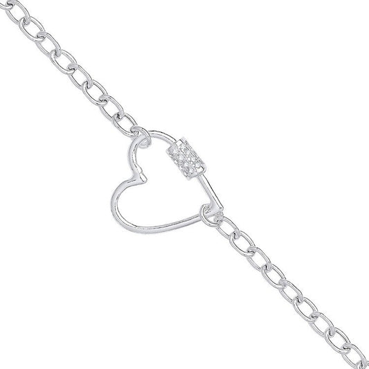 Silver Oval Link Chain , Heart Cubic Zirconia Charm Bracelet - Fine Bracelet - Certified Auth – Luxury Jewellery by Im