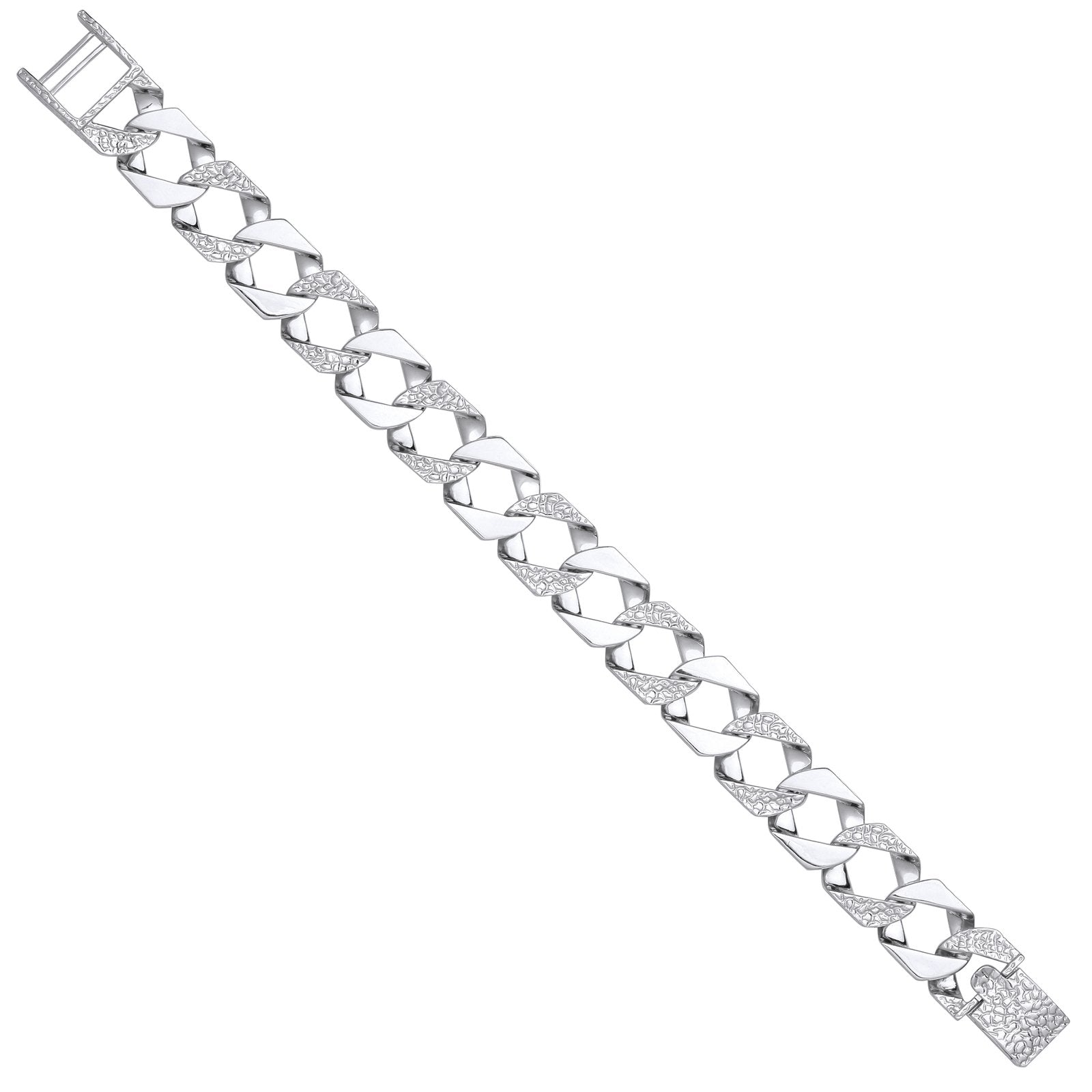 Silver 15mm Plain & Patterned Cast Link Bracelet - Fine Bracelet - Certified Authentic – Luxury Jewellery by Imperial