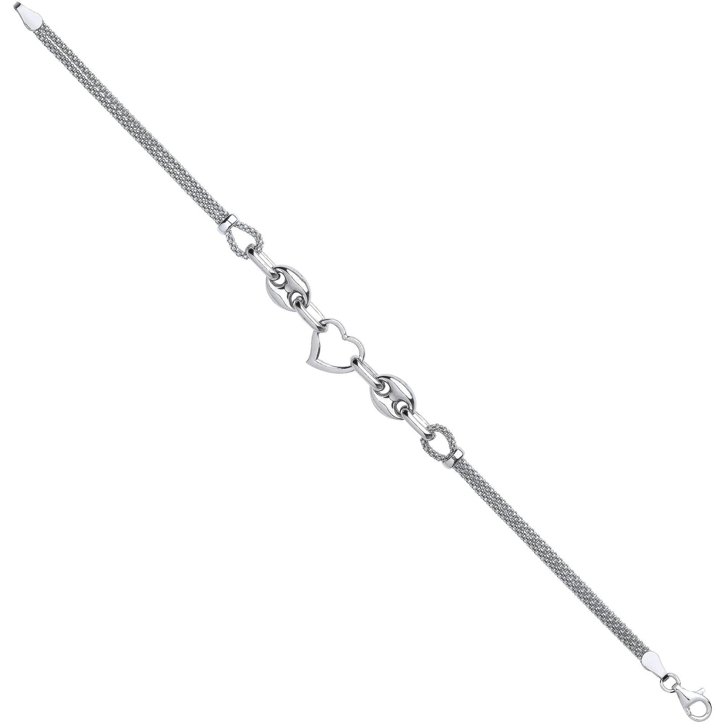 Silver Heart & Coffee Bean Popcorn Bracelet - Fine Bracelet - Certified Authentic - Swiss Mad – Luxury Jewellery by Im