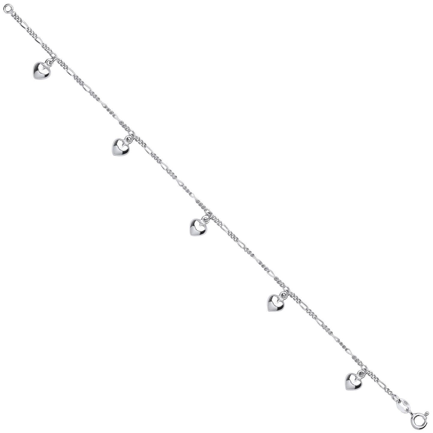 Silver Small Figaro Chain with Heart Charms Bracelet - Fine Bracelet - Certified Authentic – Luxury Jewellery by Imper