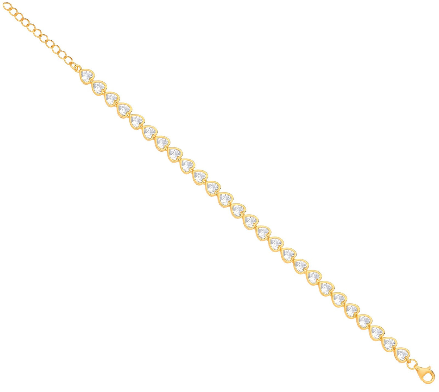 Silver Yellow Gold Plated Heart Cubic Zirconia Rubover Tennis Bracelet - Fine Bracelet – Luxury Jewellery by Imperial