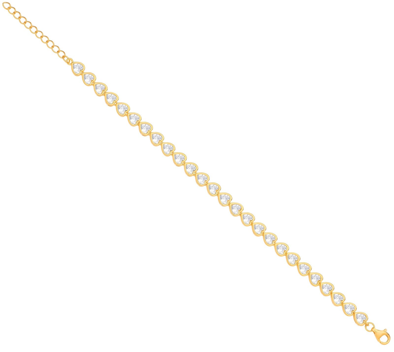 Silver Yellow Gold Plated Heart Cubic Zirconia Rubover Tennis Bracelet - Fine Bracelet – Luxury Jewellery by Imperial