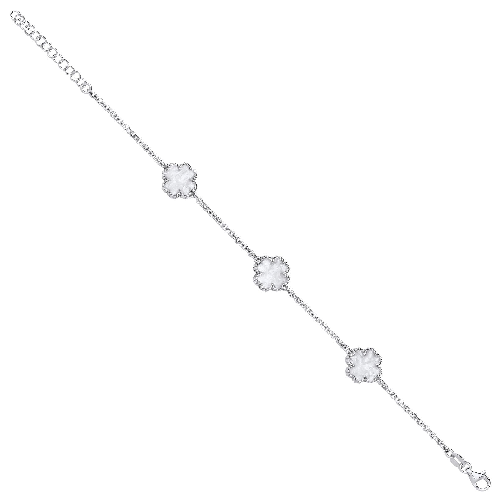 Silver White Enamel Four Leaf Clover Bracelet - Fine Bracelet - Certified Authentic – Luxury Jewellery by Imperial Tim