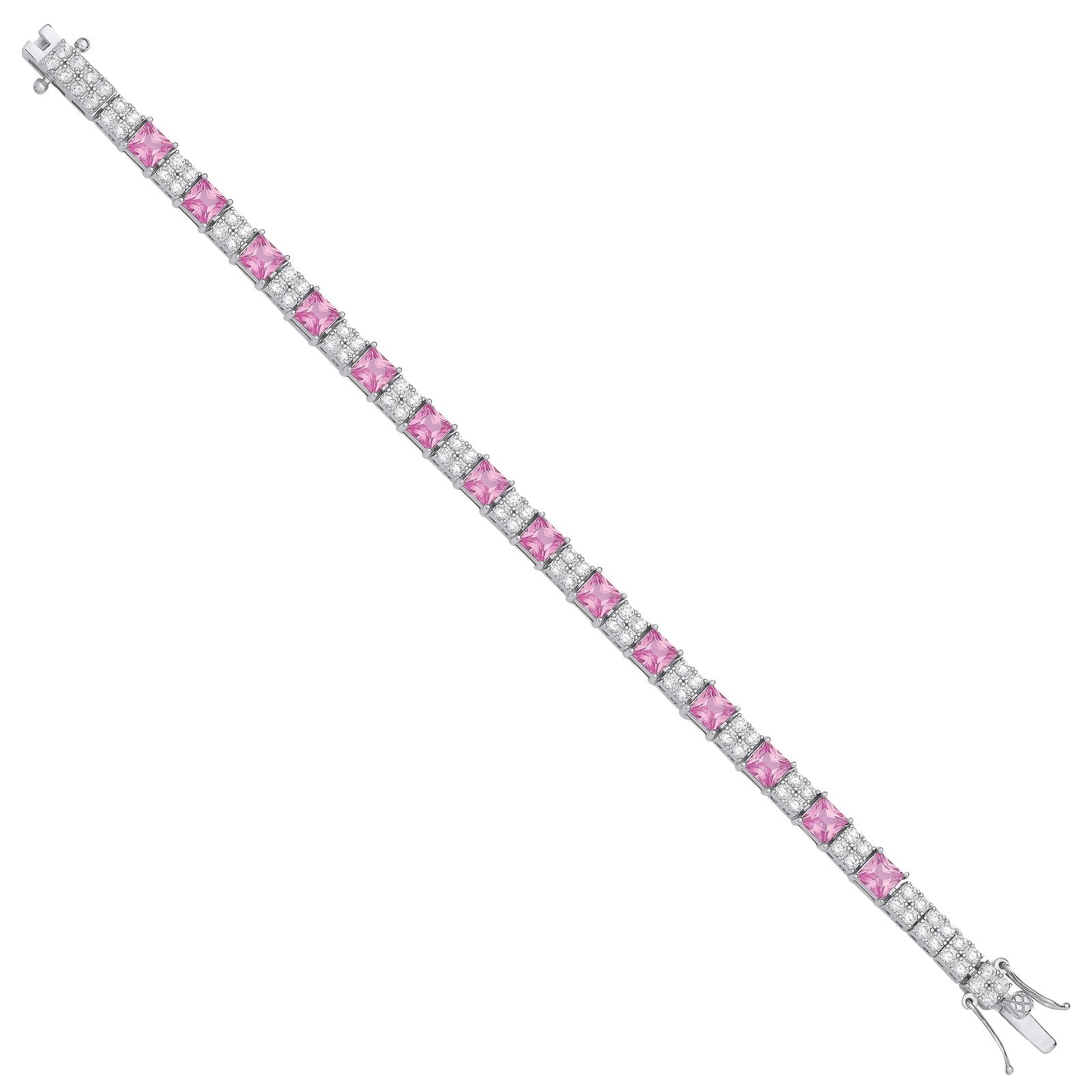 Silver Pink and Clear Cubic Zirconia Tennis Ladies 6.2mm Bracelet - Fine Bracelet - Certified – Luxury Jewellery by Im