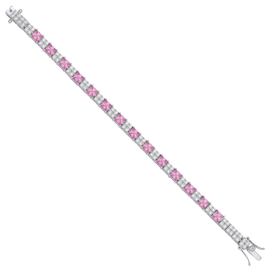 Silver Pink and Clear Cubic Zirconia Tennis Ladies 6.2mm Bracelet - Fine Bracelet - Certified – Luxury Jewellery by Im