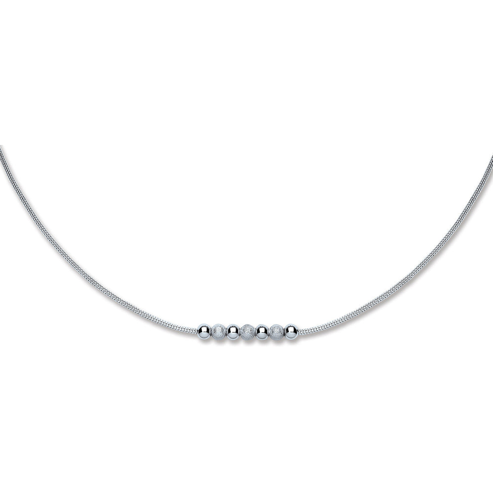 Silver Mesh & Beads Necklace Rhodium Plated – product view