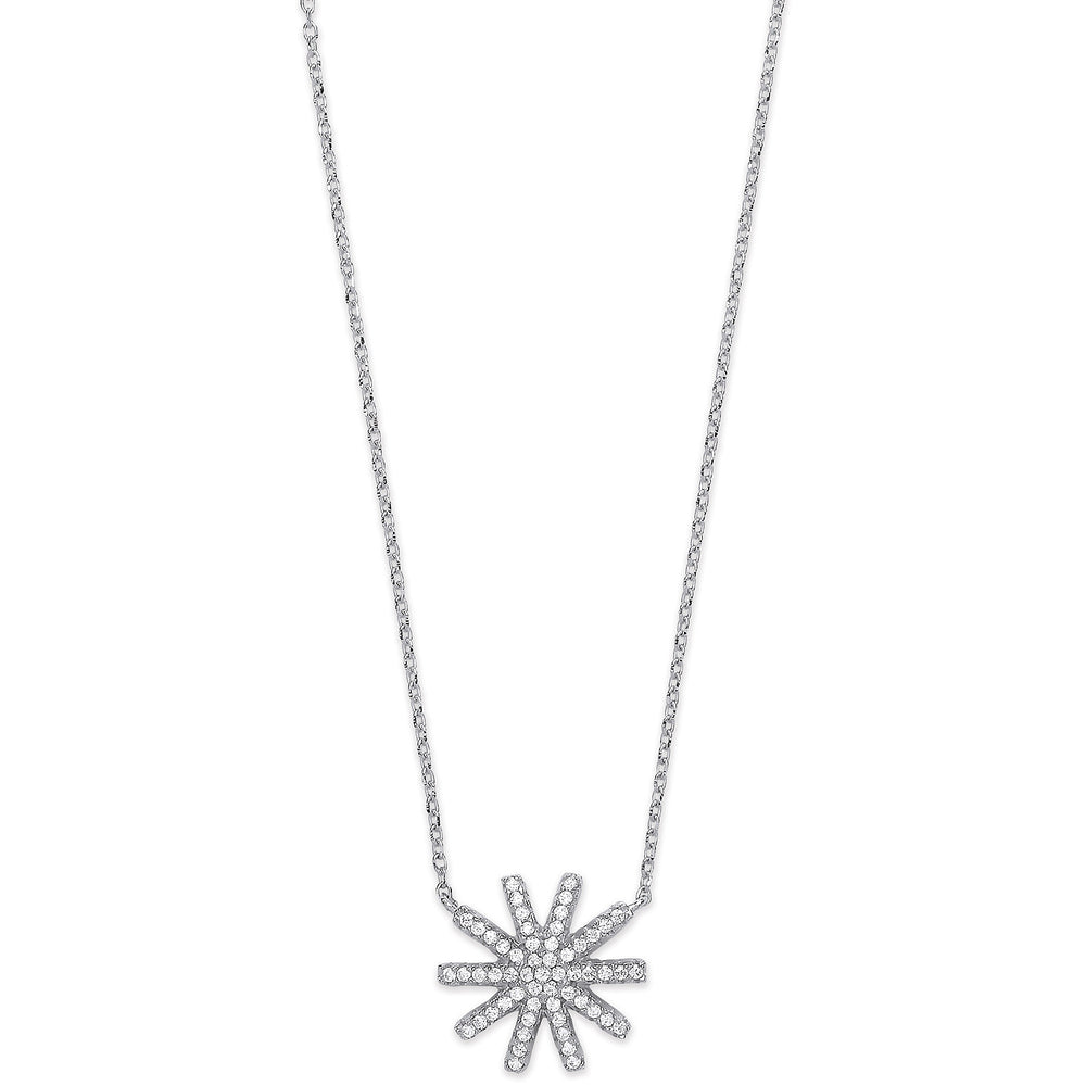 Silver Cubic Zirconia Starburst Pendant 16" Necklace – product view
