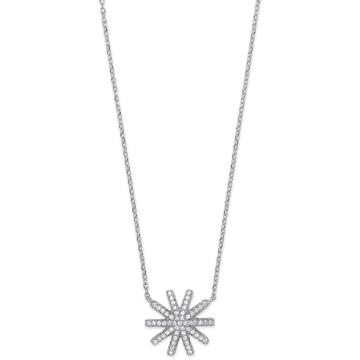 Silver Cubic Zirconia Starburst Pendant 16" Necklace - Fine Necklace - Certified Authentic – Luxury Jewellery by Imper