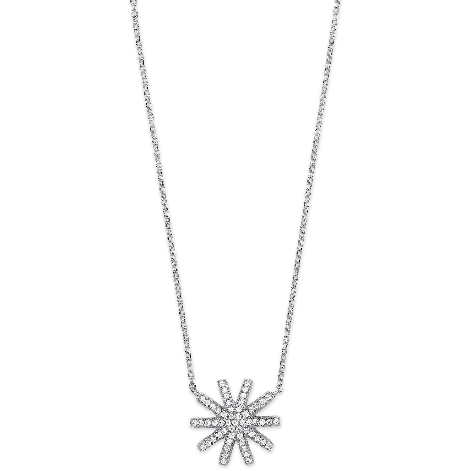 Silver Cubic Zirconia Starburst Pendant 16" Necklace - Fine Necklace - Certified Authentic – Luxury Jewellery by Imper