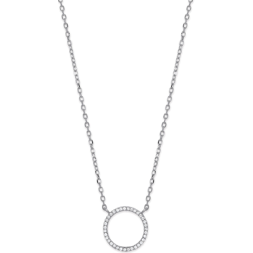 Silver Cubic Zirconia Circle of Life Pendant 16" Necklace with extention