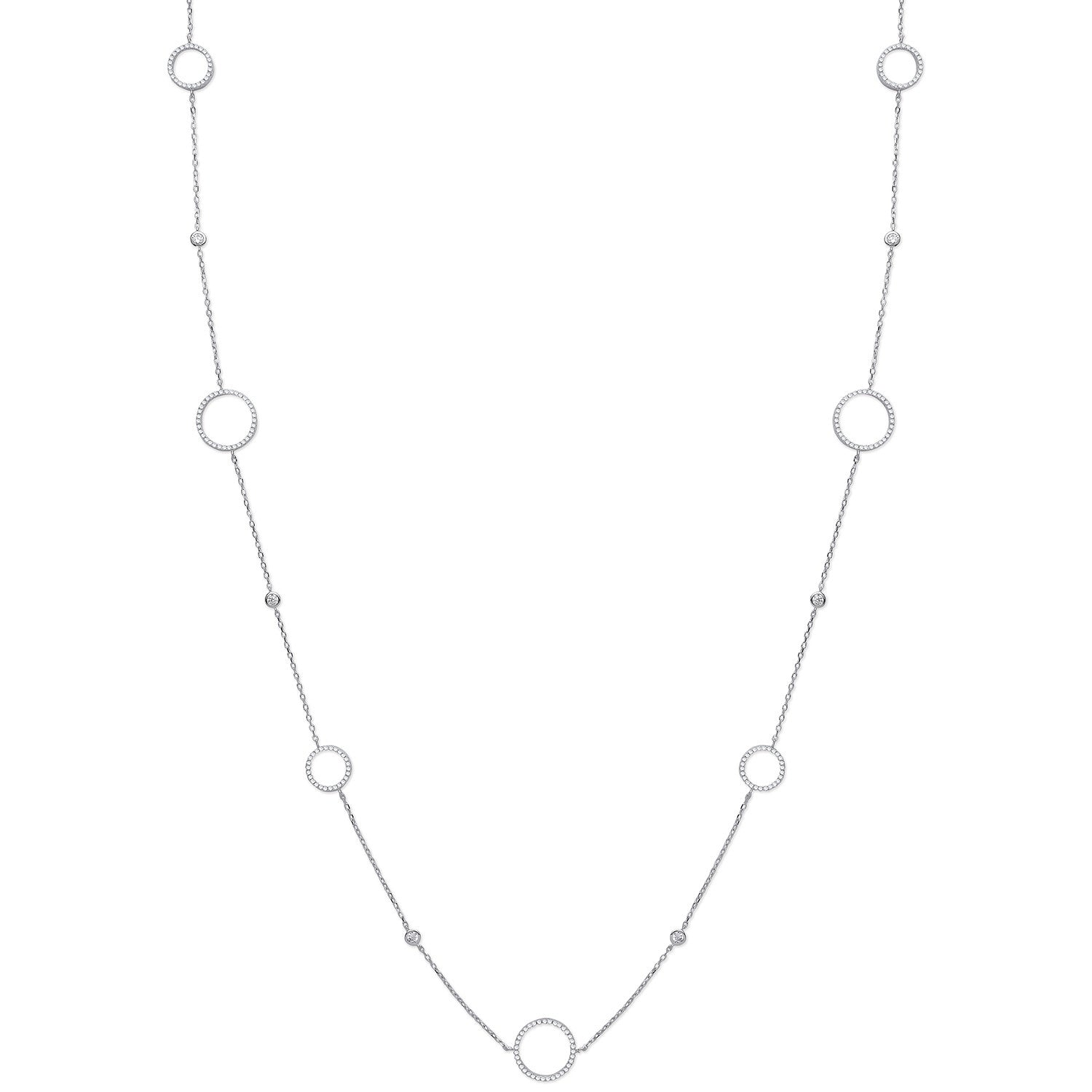 Silver Cubic Zirconia Circle of Life 36" (91cm) Necklace