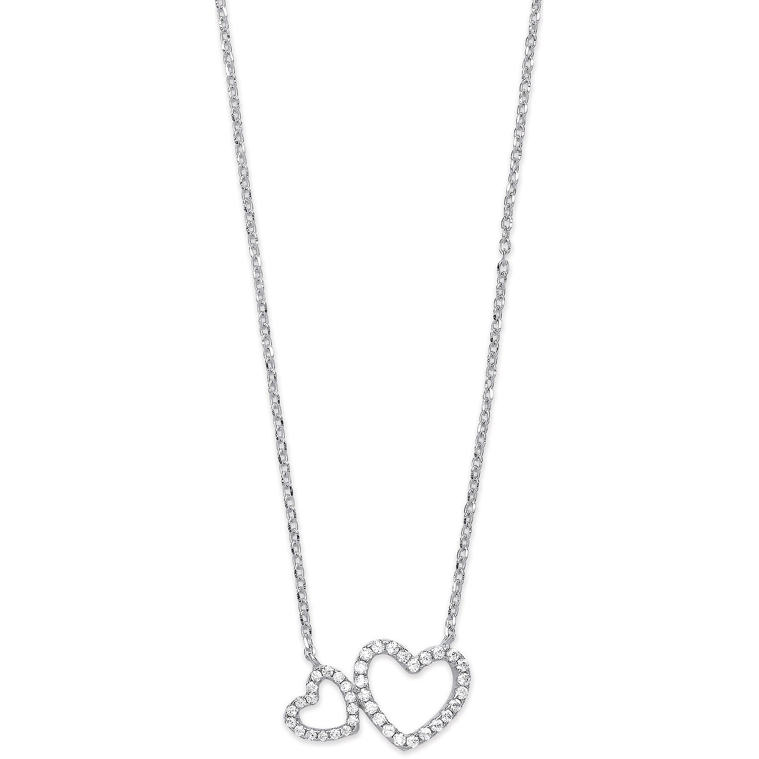 Silver Cubic Zirconia Hearts 16" Necklace
