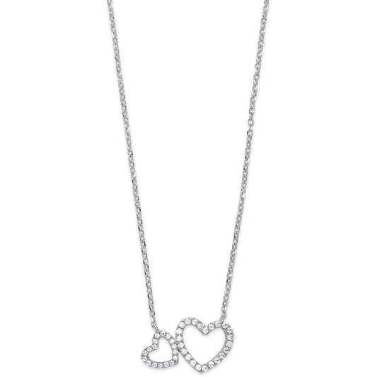 Silver Cubic Zirconia Hearts 16" Necklace