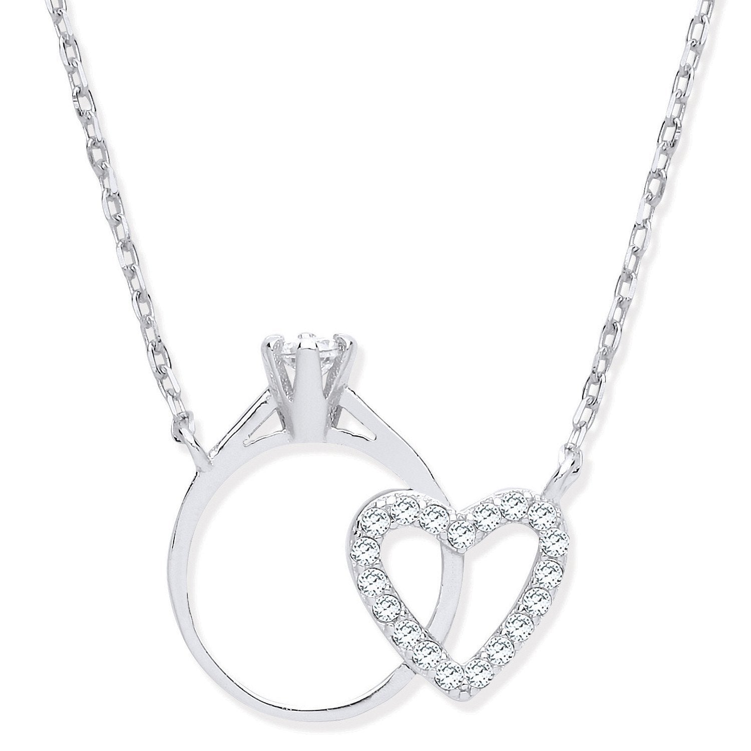Silver Chain with Little Cubic Zirconia Engagement Ring & Heart - Fine Ring - Certified Authe – Luxury Jewellery by Im