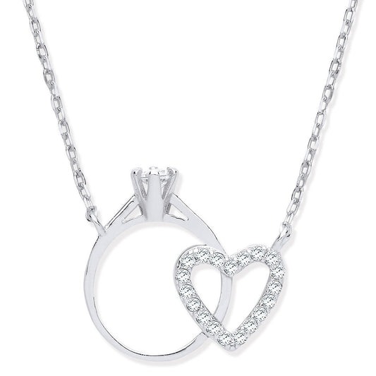 Silver Chain with Little Cubic Zirconia Engagement Ring & Heart - Fine Ring - Certified Authe – Luxury Jewellery by Im