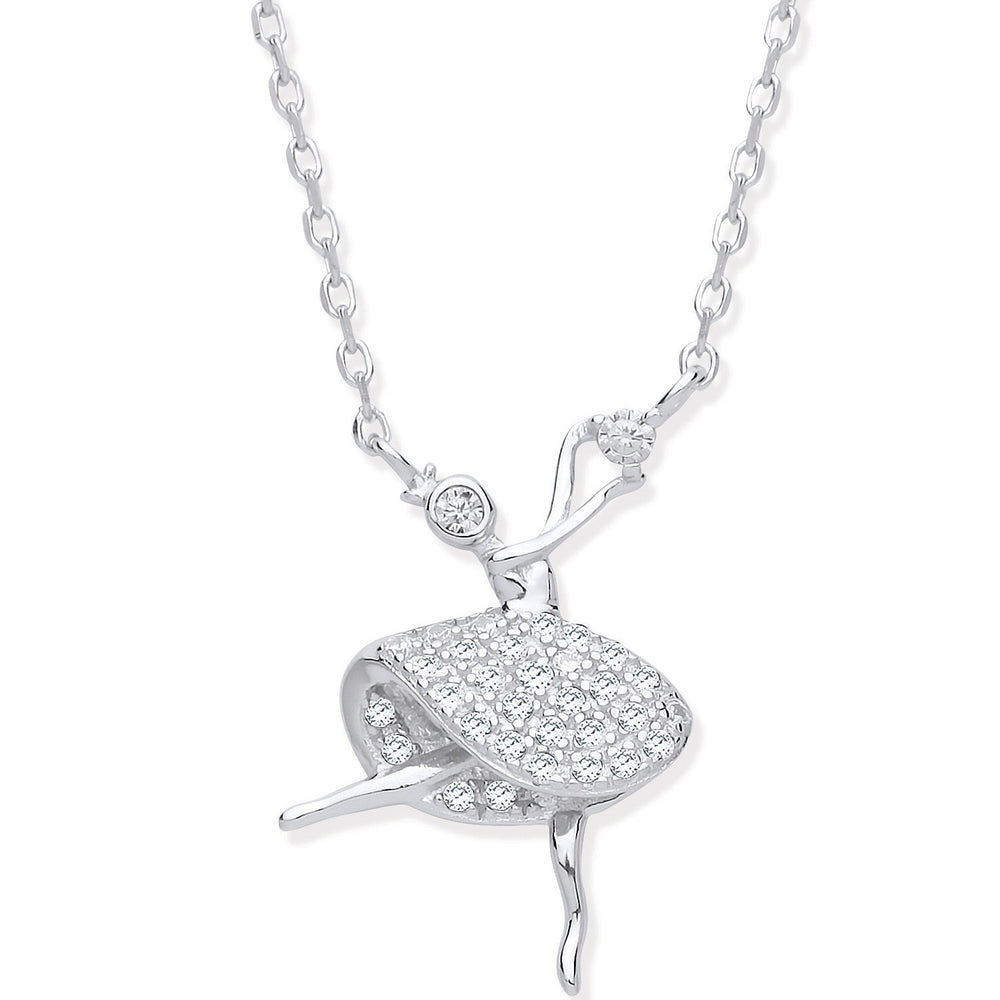 Silver Cubic Zirconia Dancing Ballet Dancer Necklace – product view