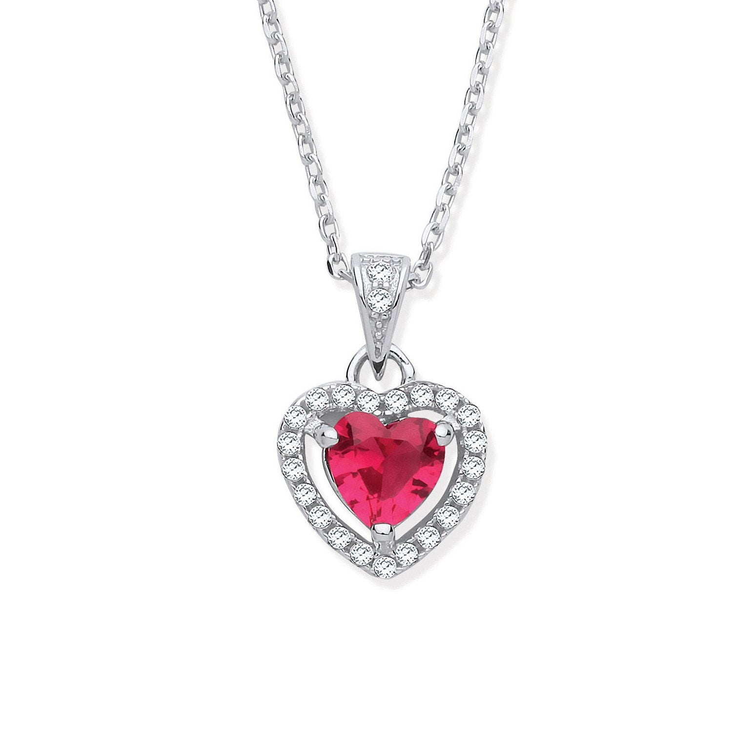 Silver Red Cubic Zirconia Halo Heart Pendant Necklace - Fine Necklace - Certified Authentic – Luxury Jewellery by Impe