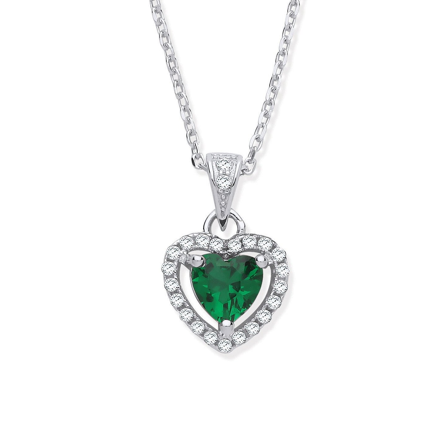 Silver Green Cubic Zirconia Halo Heart Pendant Necklace - Fine Necklace - Certified Authentic – Luxury Jewellery by Im