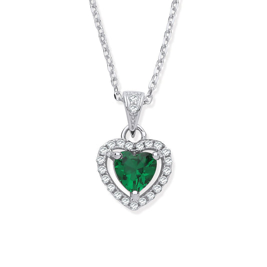 Silver Green Cubic Zirconia Halo Heart Pendant Necklace - Fine Necklace - Certified Authentic – Luxury Jewellery by Im