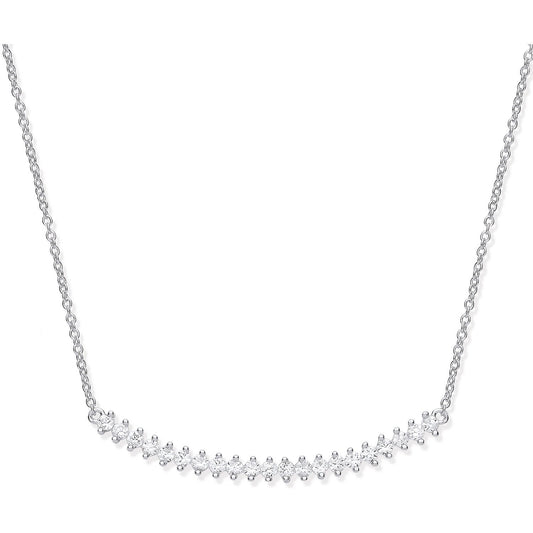 Silver Chic Curved Bar Cubic Zirconia 17" Necklace - Fine Necklace - Certified Authentic – Luxury Jewellery by Imperia