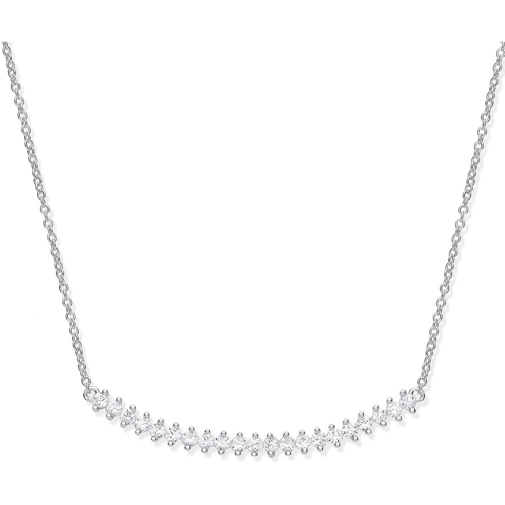 Silver Chic Curved Bar Cubic Zirconia 17" Necklace